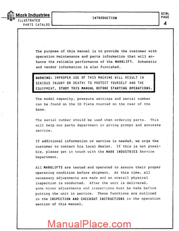 marklift self propelled boom operation maintenance and parts manual page 4