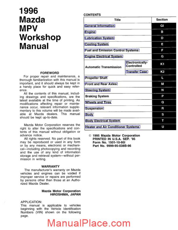 mazda 1996 mpv workshop manual page 3