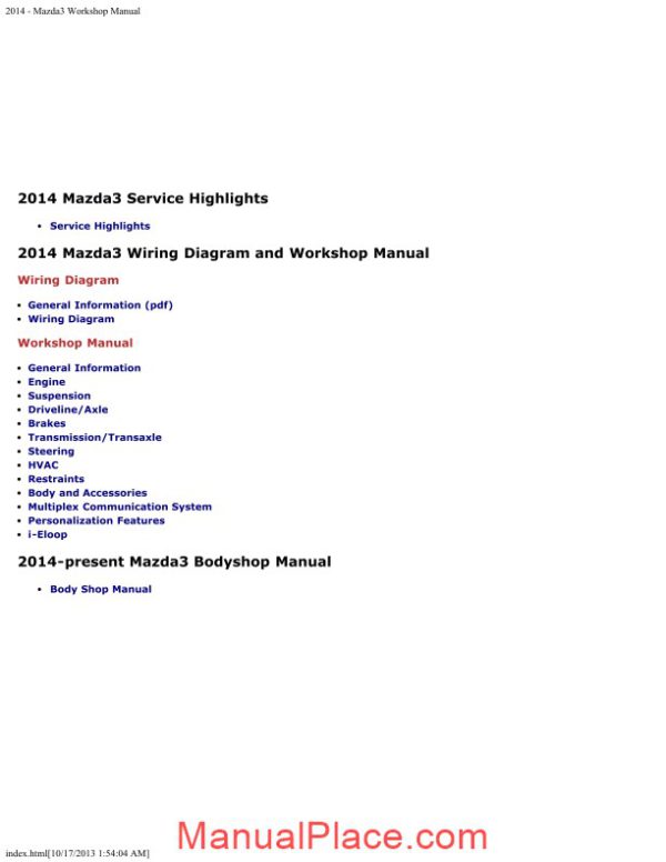 mazda 3 2014 workshop repair service manual page 1