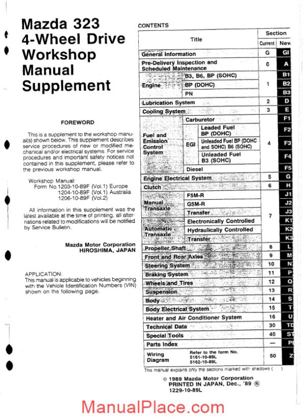 mazda 323 bg 4wd workshop manual page 2