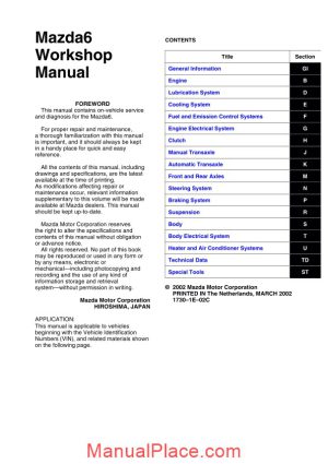 mazda 6 2002 workshop manual page 1