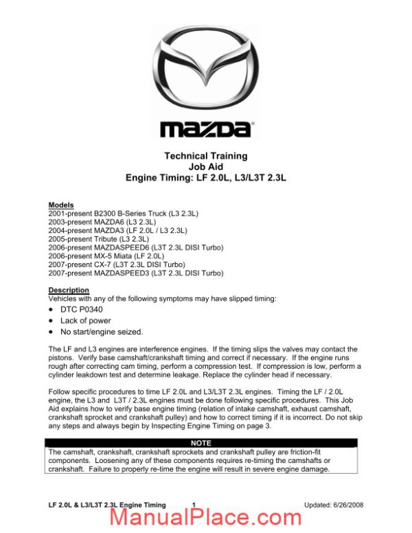 mazda 626 engine timing procedure page 1