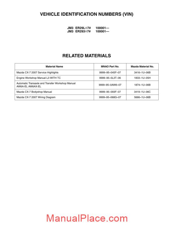 mazda cx7 2007 workshop manual page 2