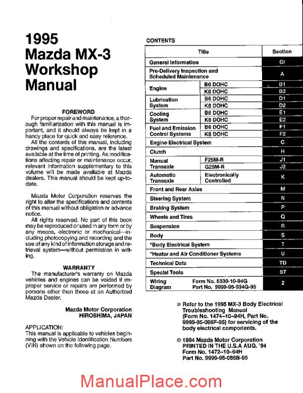 mazda mx3 v6 workshop manual page 3