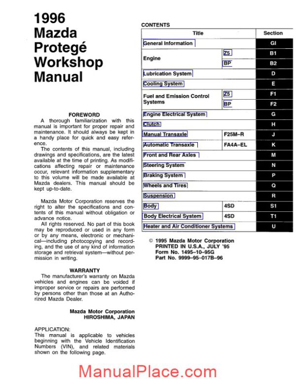 mazda protege 1996 workshop manual in english page 3