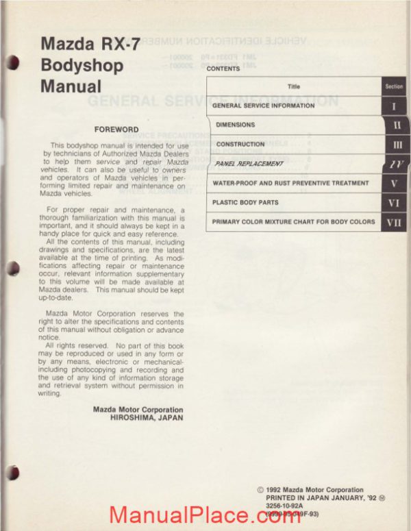 mazda rx 7 bodyshop manual page 3