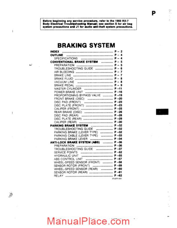 mazda rx 7 braking systems workshop repair manual page 2