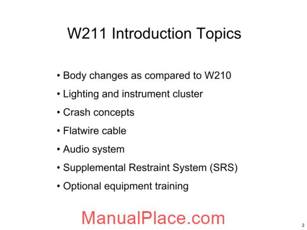 mercedes technical training 319 ho w211 intro wff 08 05 02 page 2