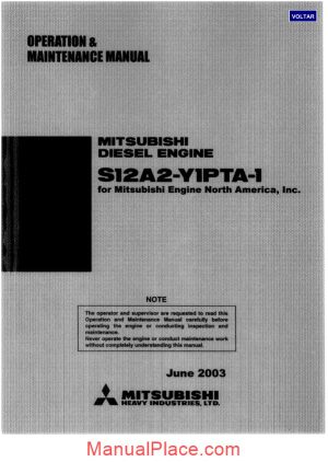 mitsubishi diesel engine s12a2 y1pta 1 operation maintenance manual page 1