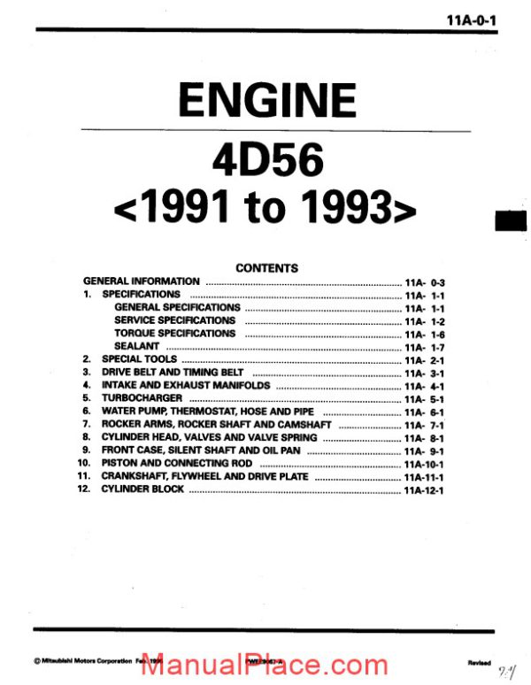 mitsubishi engine 4d56 1991 1993 workshop manual page 1