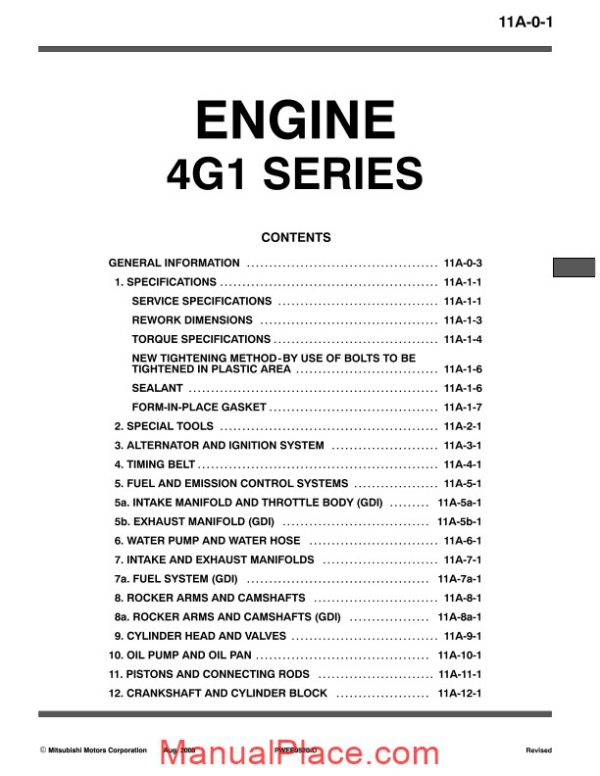 mitsubishi engine 4g1 series shop manual page 1