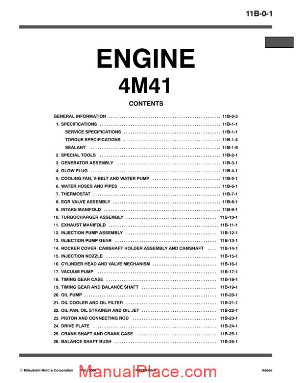 mitsubishi engine 4m41 workshop manual page 1