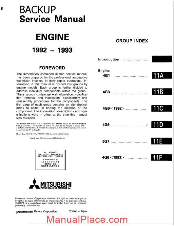 mitsubishi engines 4g15 4g37 4g6 4g9 4g7 combined 1992 page 1