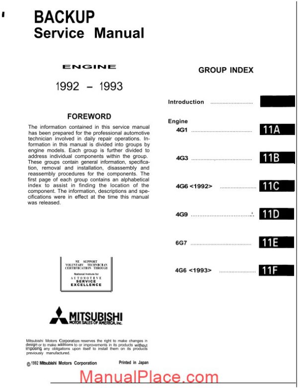 mitsubishi engines various service manual page 1