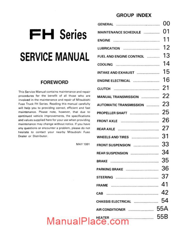 mitsubishi fuso 1992 95 fh service manual page 1