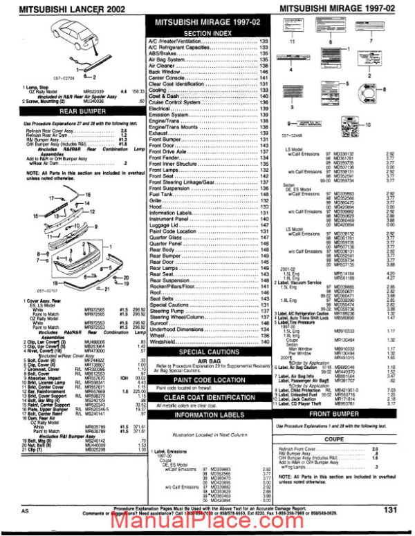 mitsubishi lancer parts listing complete 97 2002 page 1