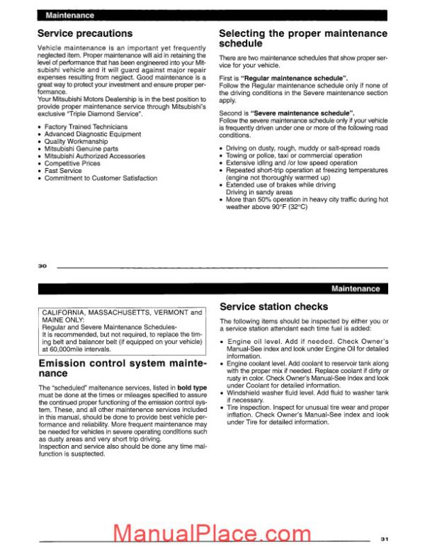 mitsubishi outlander 2003 fwd regular maintenance schedule page 1