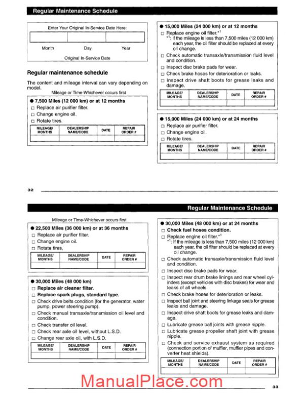 mitsubishi outlander 2003 fwd regular maintenance schedule page 2