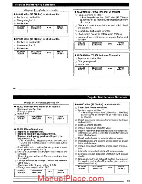 mitsubishi outlander 2003 fwd regular maintenance schedule page 3