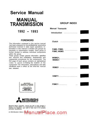mitsubishi service manual transmission fwd page 1