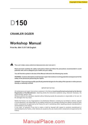 new holland crawler dozer d150 en service manual page 1