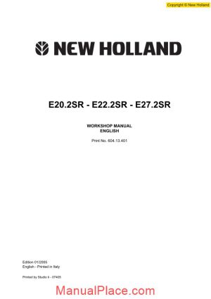 new holland excavator e20 2sr e22 2sr e27 2sr en service manual page 1