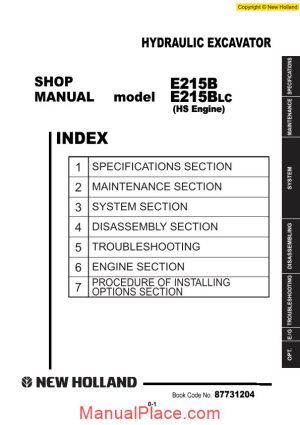 new holland excavator e215b japan hs afme en service manual page 1