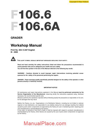 new holland grader f106 6 f106 6a en service manual page 1