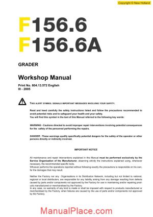 new holland grader f156 6 f156 6a en service manual page 1