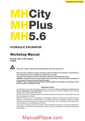 new holland hydraulic excavator city plus mh5 6 workshop manual page 1