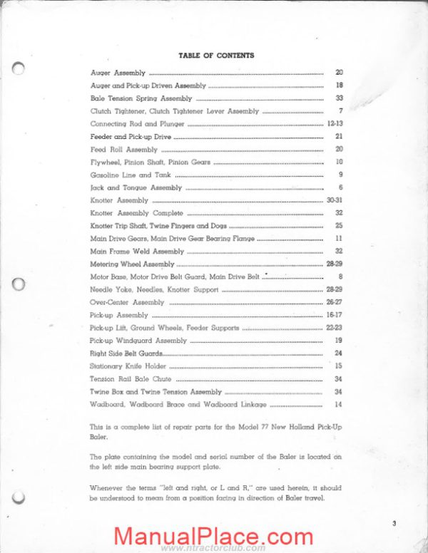 new holland model 77 repair parts list page 3