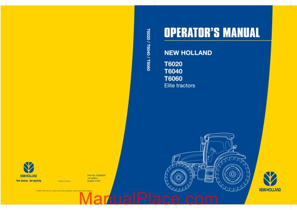 new holland serie t6000 elite operator manual page 1