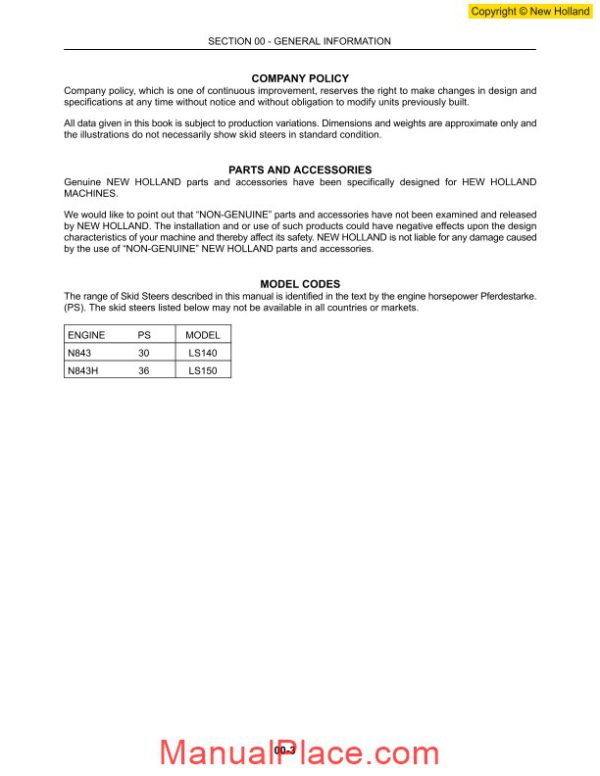 new holland skid steer loader ls140 ls150 en service manual page 4