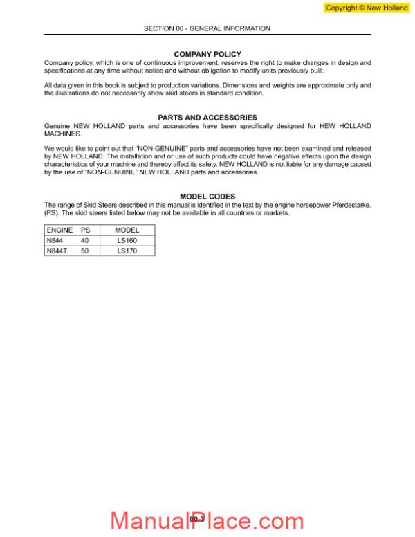 new holland skid steer loader ls160 ls170 en service manual page 4