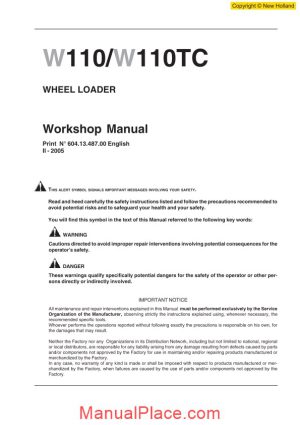 new holland w110 w110tc wheel loader workshop manual page 1