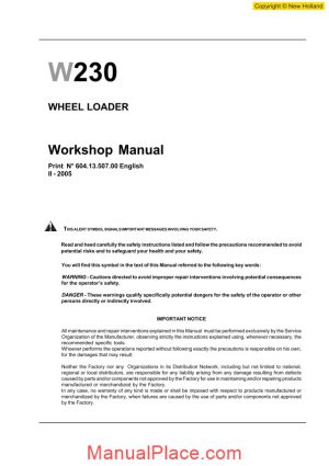 new holland wheel loader w230 en service manual page 1