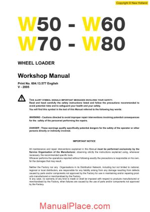 new holland wheel loader w50 en service manual page 1