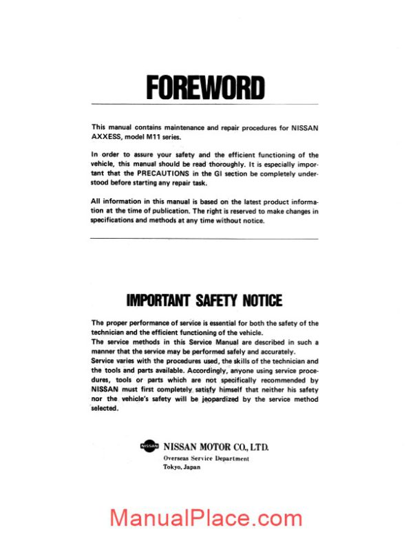 nissan axxess 1990 factory shop manual page 2