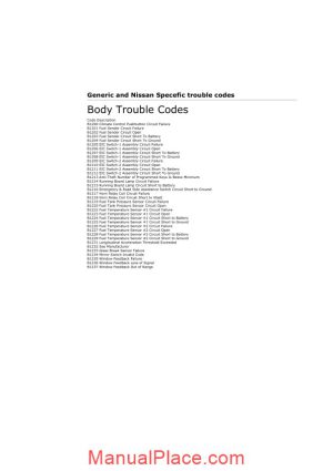 nissan generic specefic trouble codes page 1