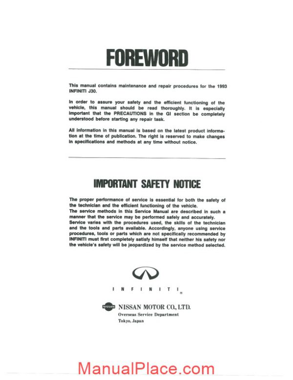 nissan infiniti j30 1993 factory shop manual page 2