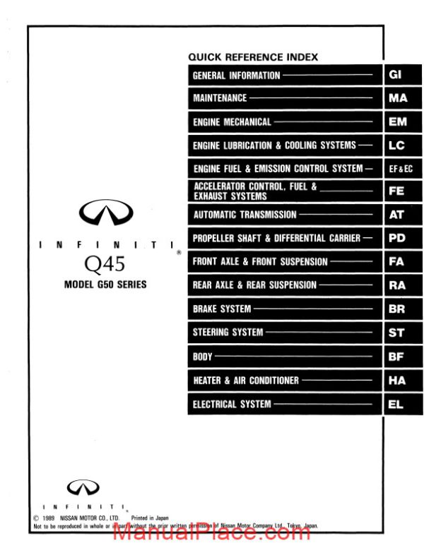 nissan infiniti q45 1991 factory shop manual page 2