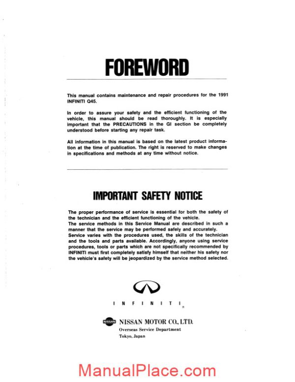 nissan infiniti q45 1991 factory shop manual page 3