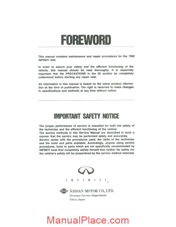 nissan infiniti q45 1992 factory shop manual page 2