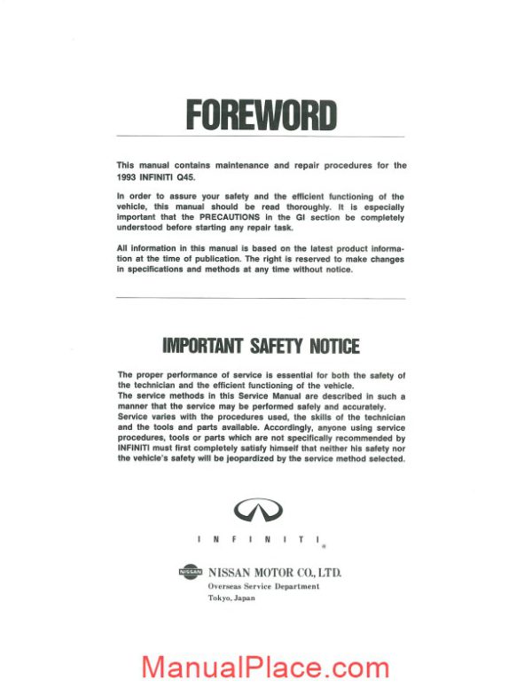 nissan infiniti q45 1993 factory shop manual page 2