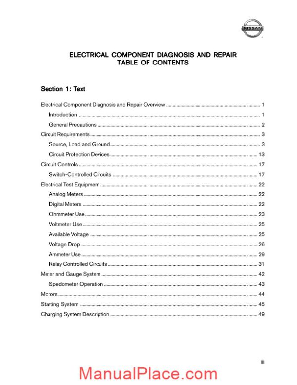 nissan official training electrical components diagnosis and repair page 3