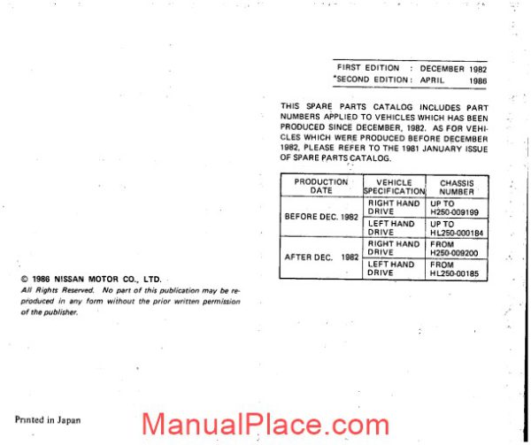 nissan parts catalog model 250 series apr 1986 page 3