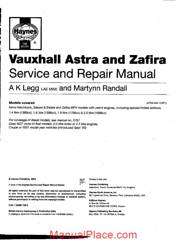 opel astra g zafira repair manual haynes 2003 page 2