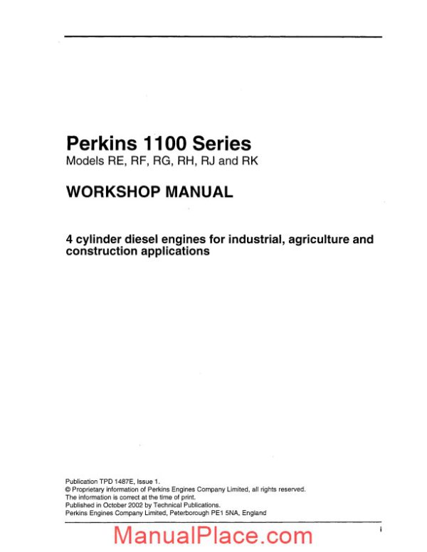 perkins 1100 series models re rf rg rh rj and rk workshop manual page 2