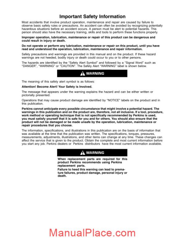 perkins 1103 and 1104 industrial engines operation and maintenance manual page 2