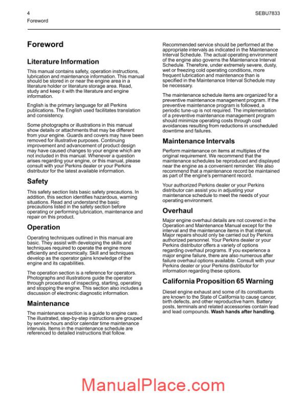 perkins 1103 and 1104 industrial engines operation and maintenance manual page 4